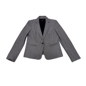 EUC Ann Taylor Women's Houndstooth Crop Blazer Jacket Size 8 Black